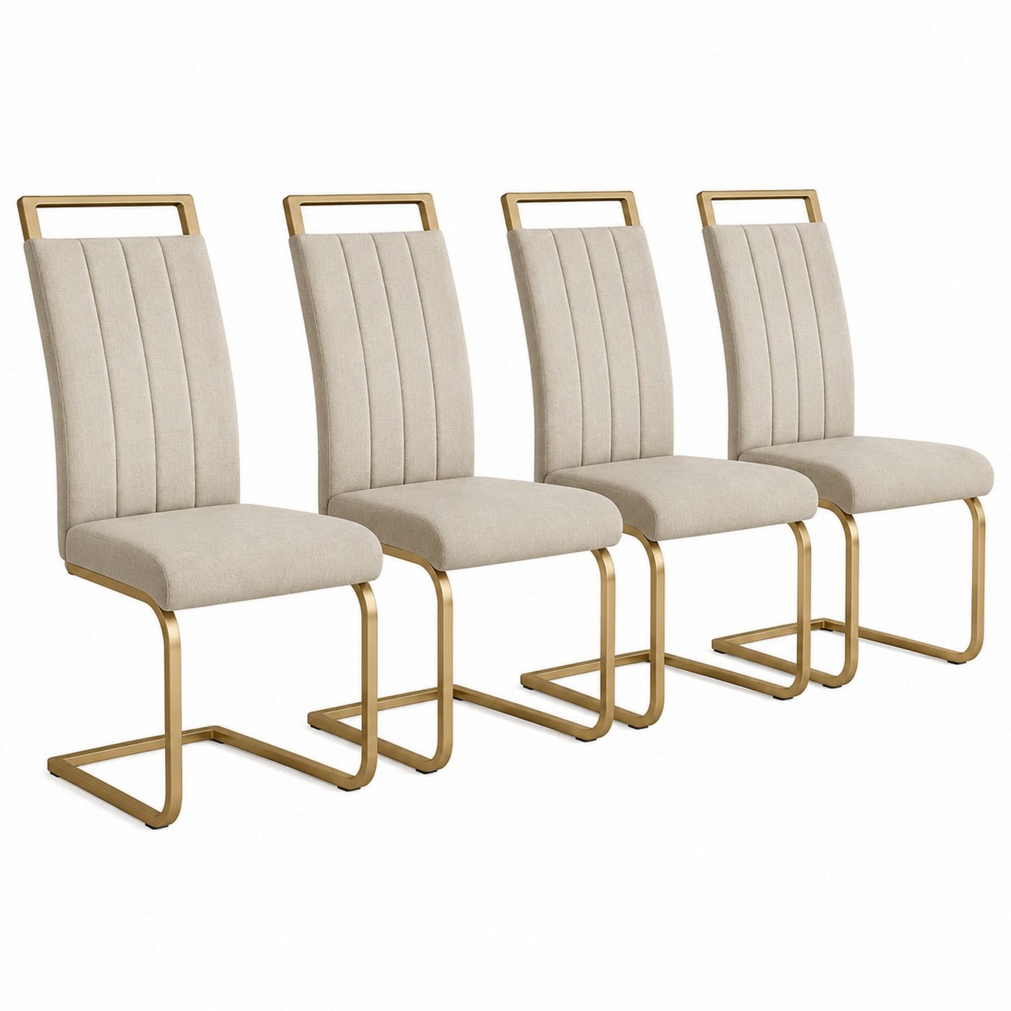 Set of 4 Fabric Dining Chairs with Metal Frame Beige