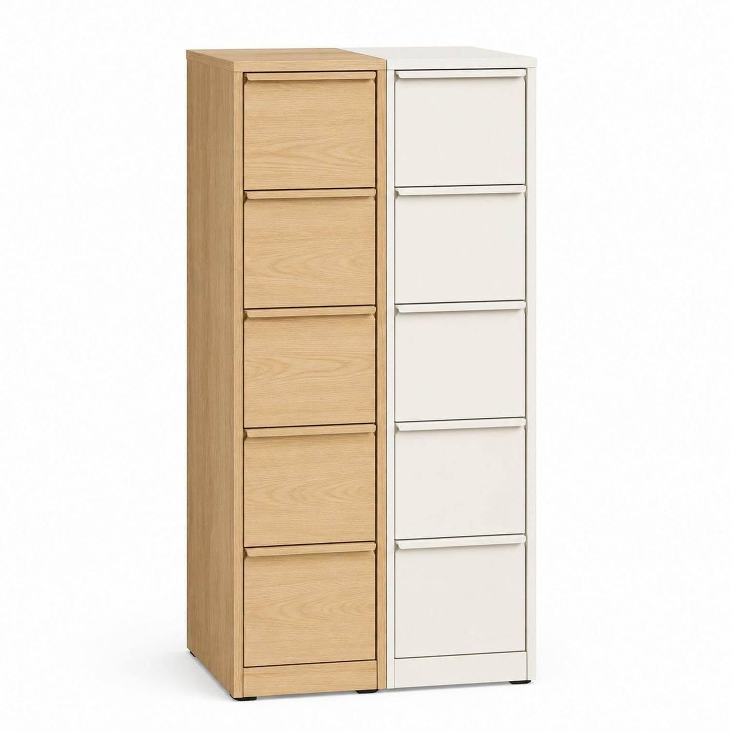 Set of 2 Wooden/White 5-Drawer Storage Cabinets with Oak and MDF