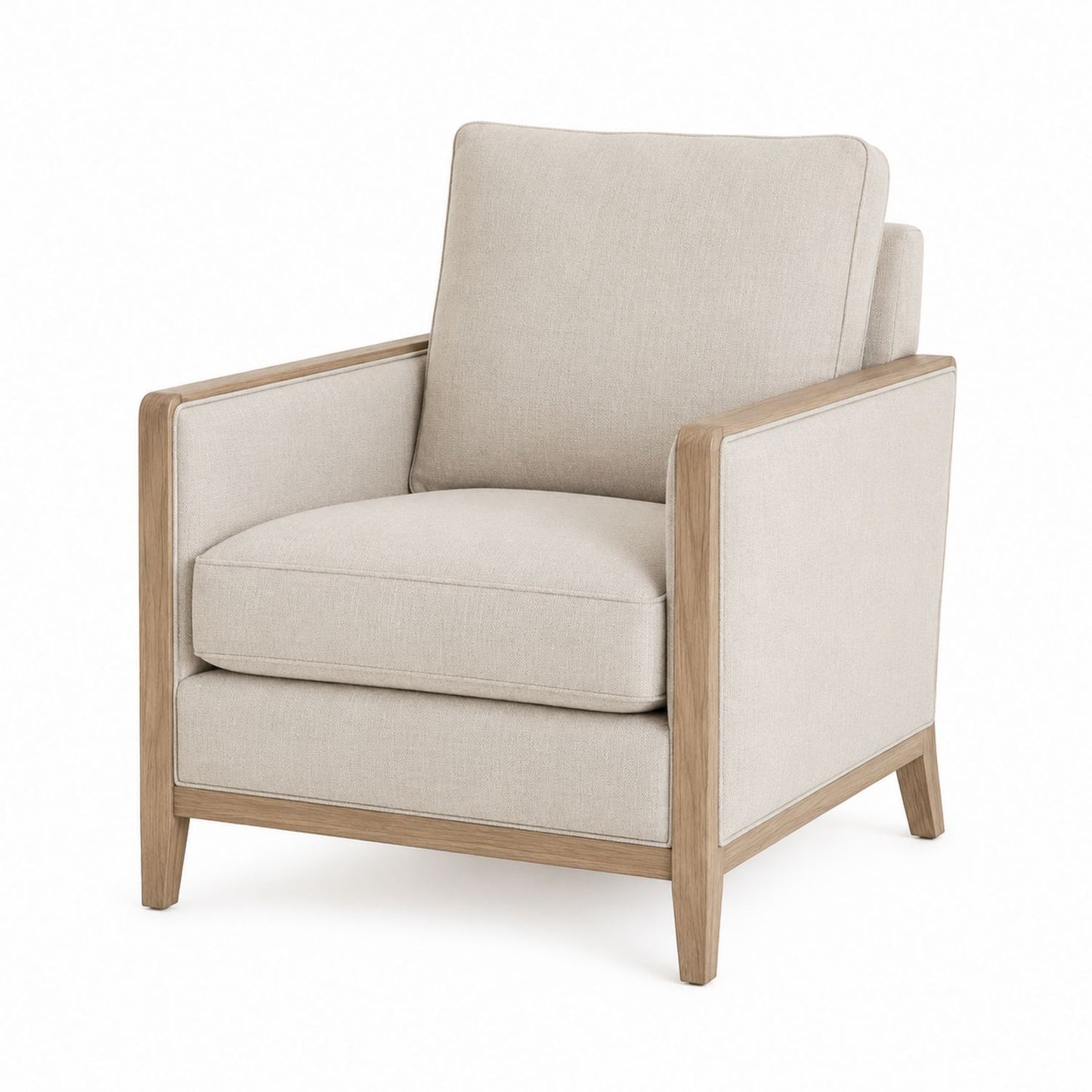 Linen Upholstered Armchair with Oak Wood Frame Beige 89x81x76 cm