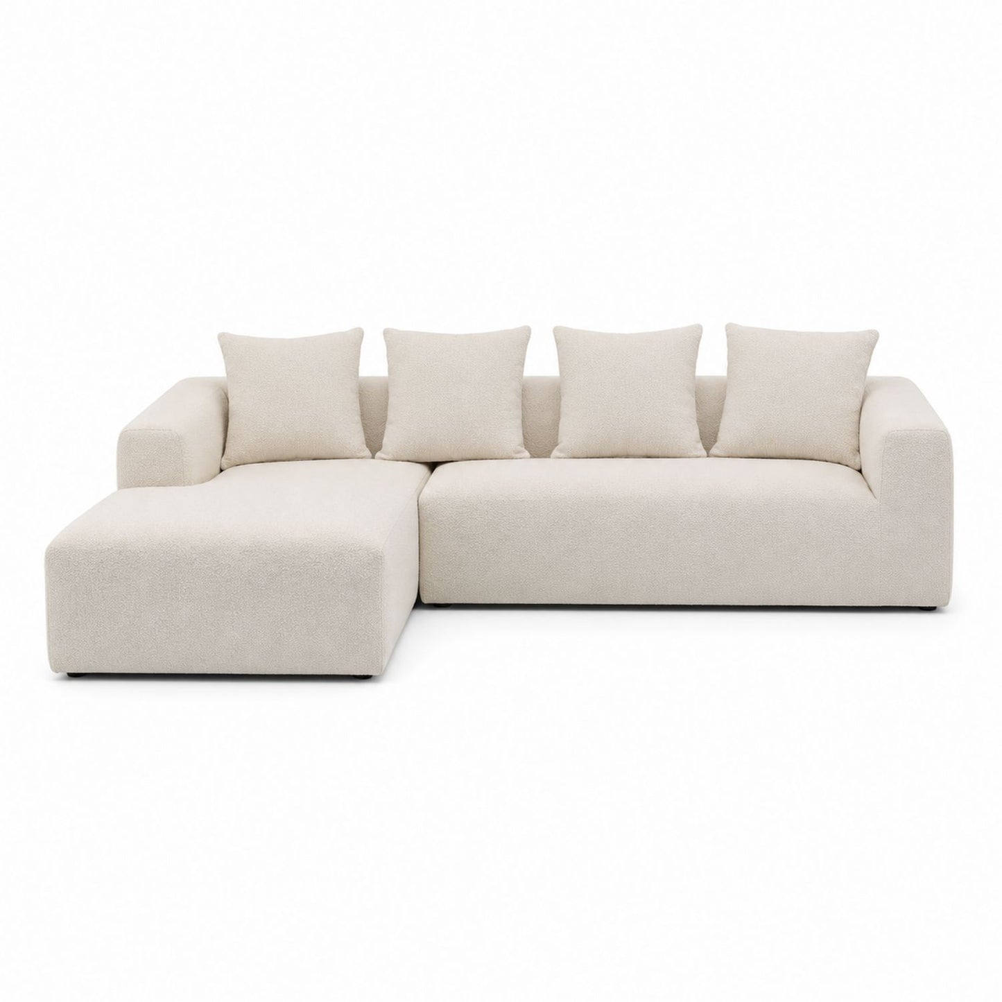 Beige Fabric L-Shaped Sectional Sofa with Cushions, 280cm