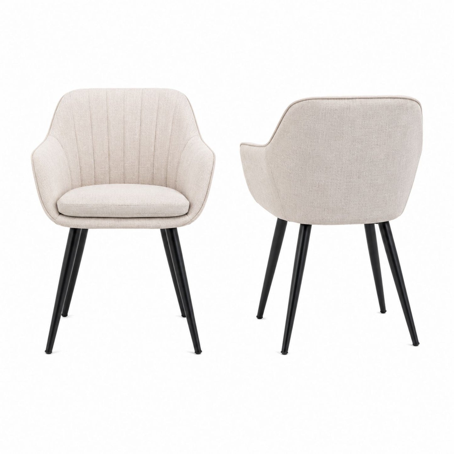 Set of 2 Fabric Upholstered Dining Chairs with Metal Legs Beige