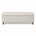 Beige Upholstered Storage Bench with Pine Wood Legs, 120cm