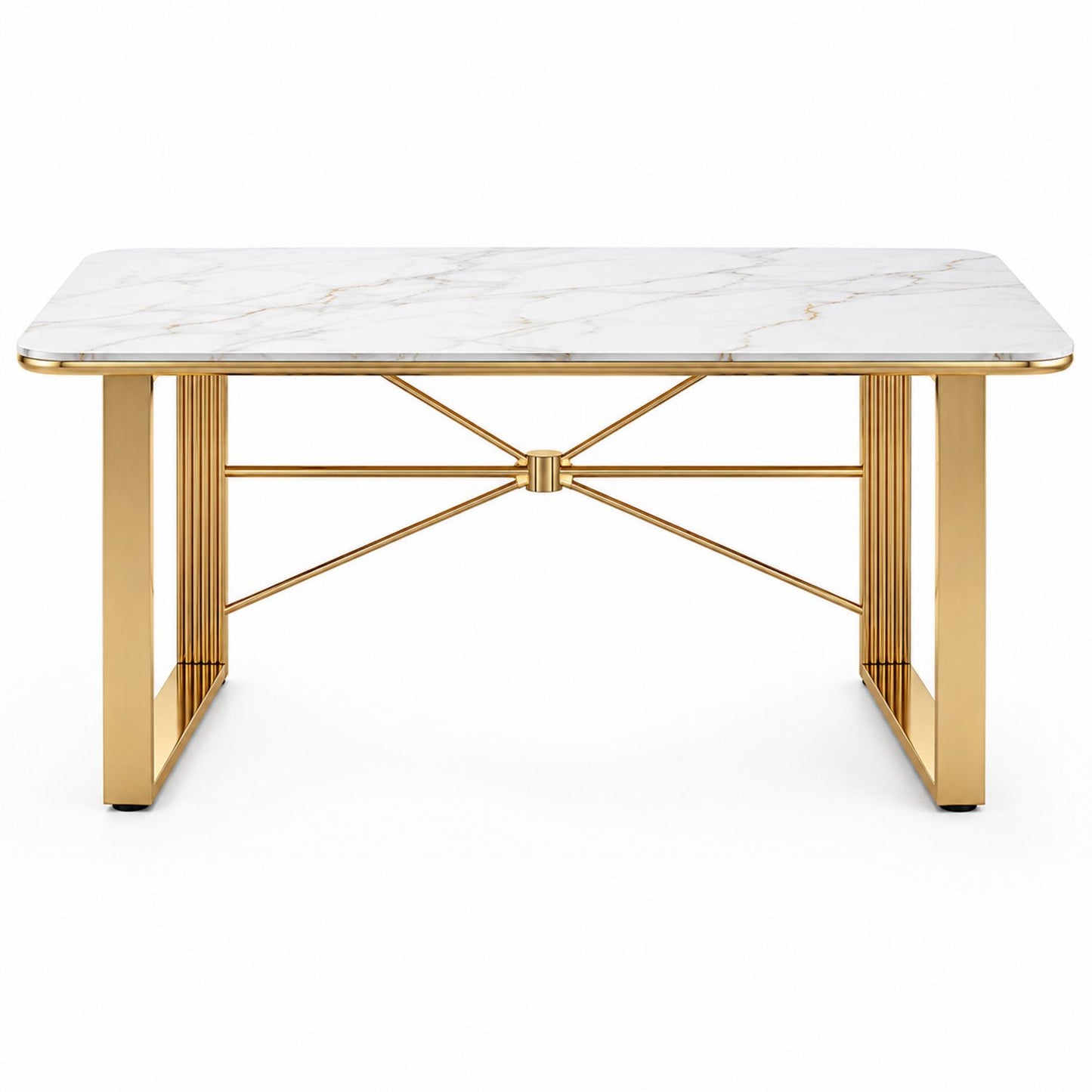 Rectangular Marble Dining Table with Gold Metal Base