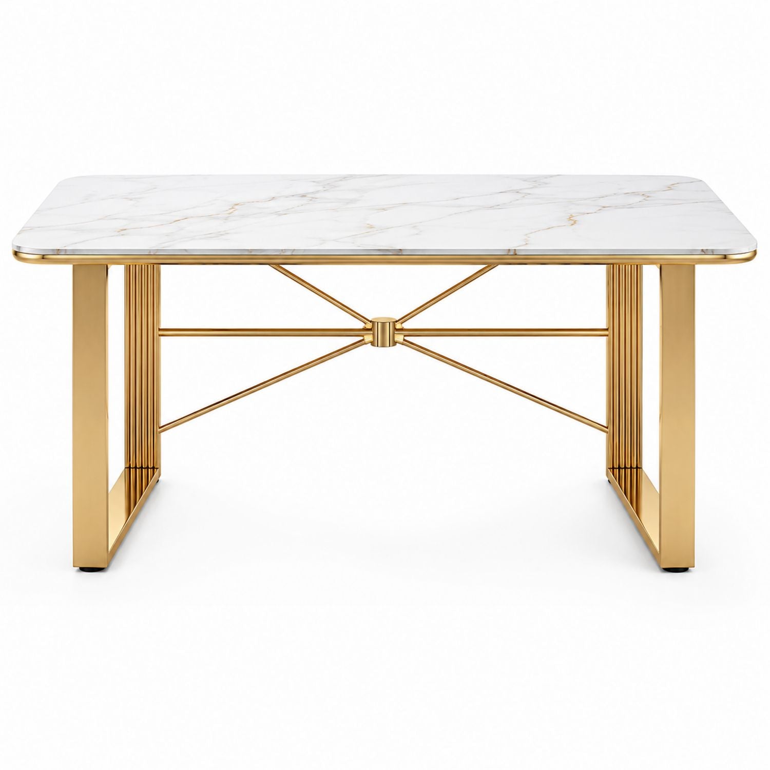 Rectangular Marble Dining Table with Gold Metal Base