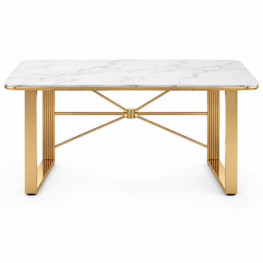 Rectangular Marble Dining Table with Gold Metal Base