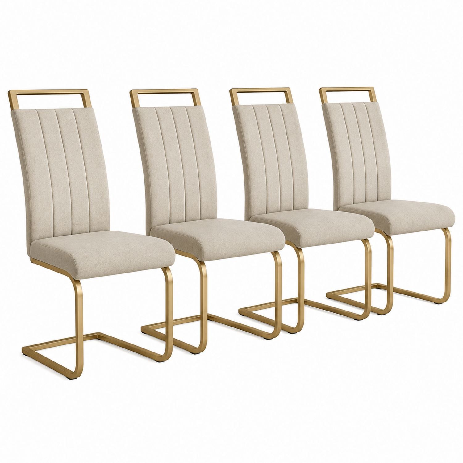 Set of 4 Fabric Dining Chairs with Metal Frame Beige