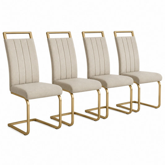 Set of 4 Fabric Dining Chairs with Metal Frame Beige