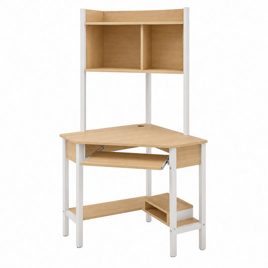 Corner Computer Desk with Hutch MDF and Metal Pine/White 120x72x150 cm
