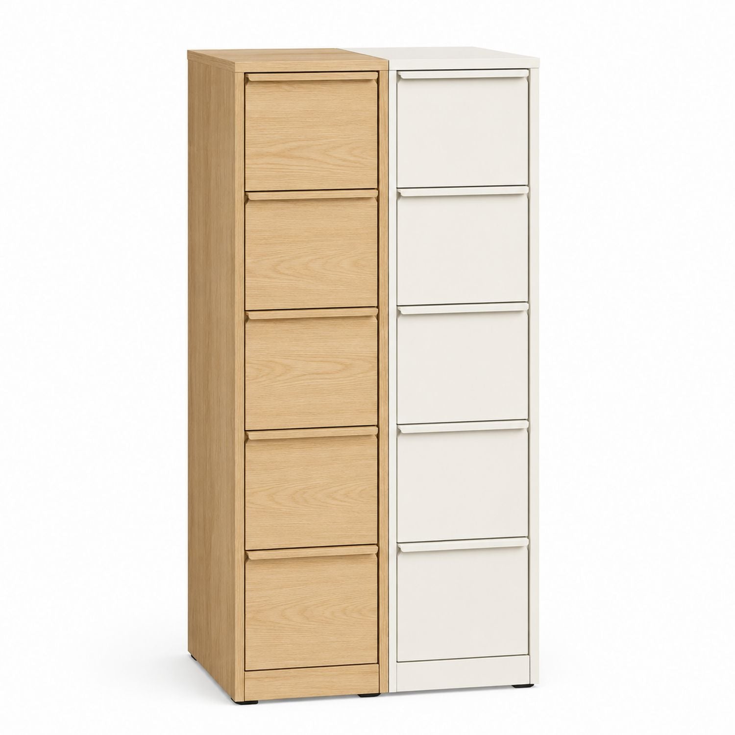 Set of 2 Wooden/White 5-Drawer Storage Cabinets with Oak and MDF