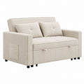 Beige Corduroy Sofa Bed with Pillows 175cm Width
