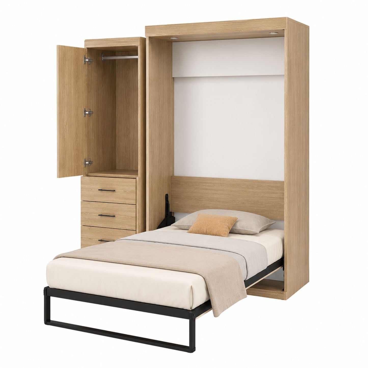 Engineered Wood Murphy Bed with Wardrobe - Natural Oak