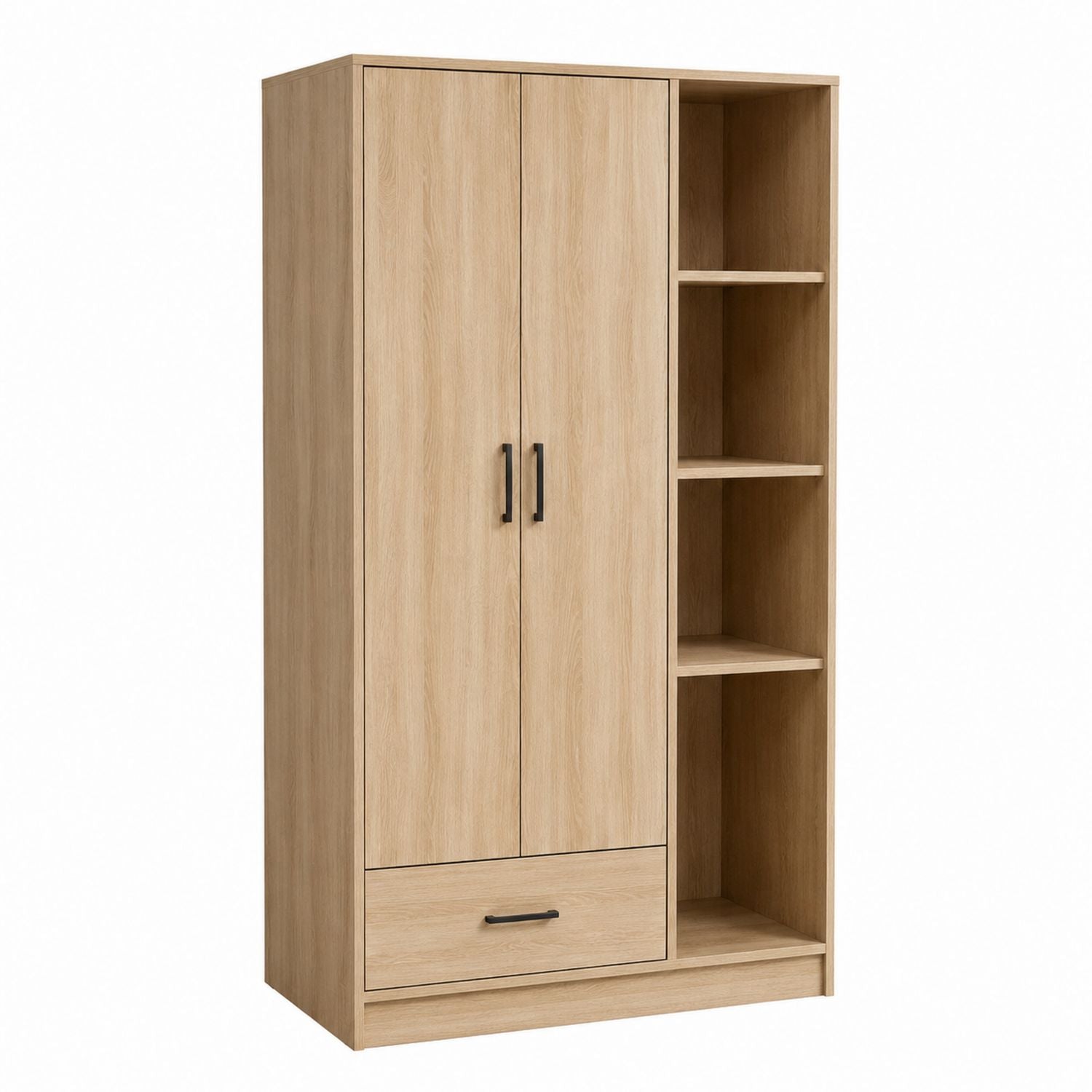 Oak Wardrobe with Shelves and Drawer