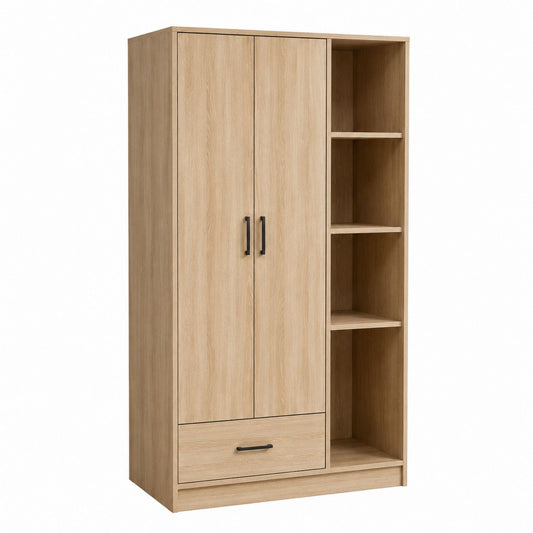 Oak Wardrobe with Shelves and Drawer