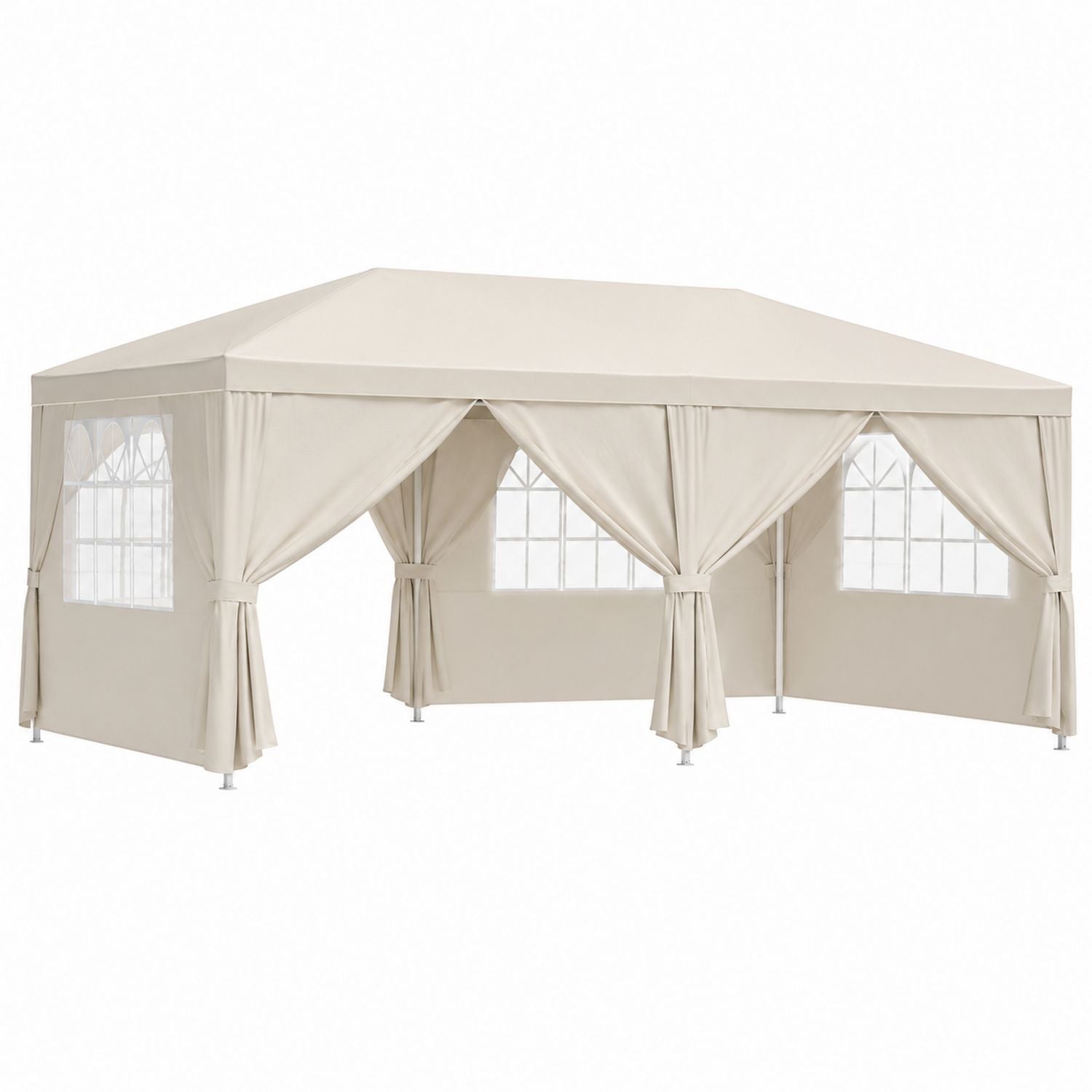 Outdoor Gazebo Tent Steel Frame Polyester Fabric Beige 3m x 6m