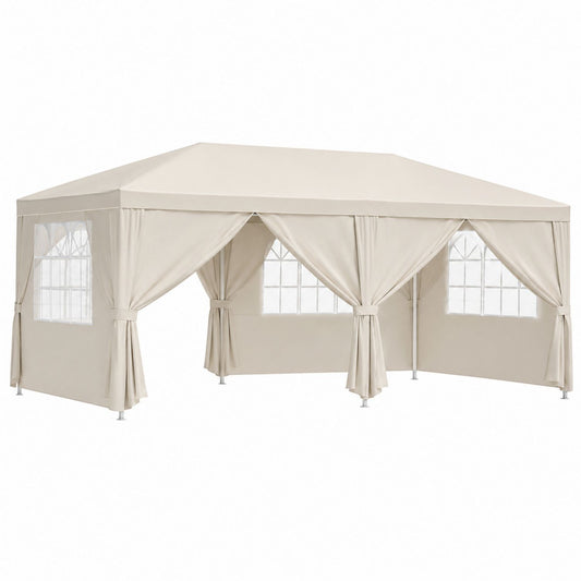 Outdoor Gazebo Tent Steel Frame Polyester Fabric Beige 3m x 6m