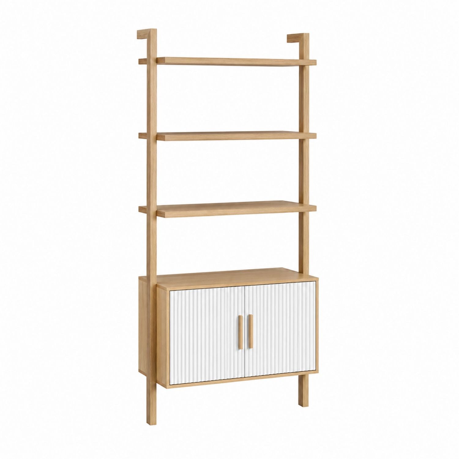 Wooden Bookcase with Shelves and Cabinet Oak White 180x80x35cm