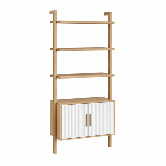 Wooden Bookcase with Shelves and Cabinet Oak White 180x80x35cm