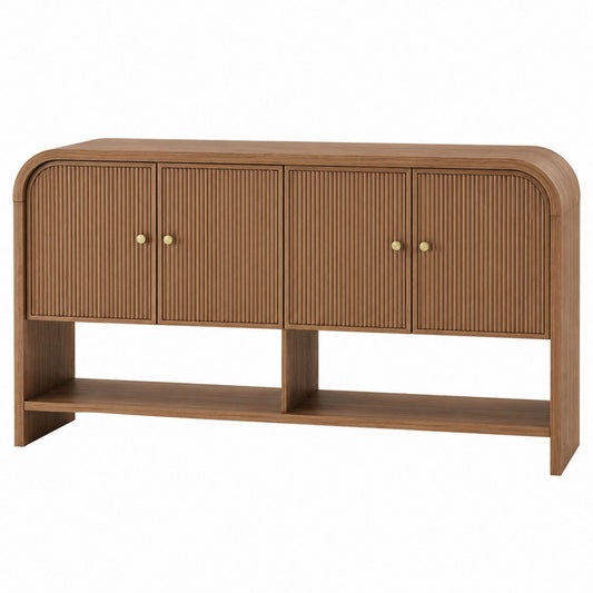 Wood Console Table with 4 Doors Oak Brown 150cm