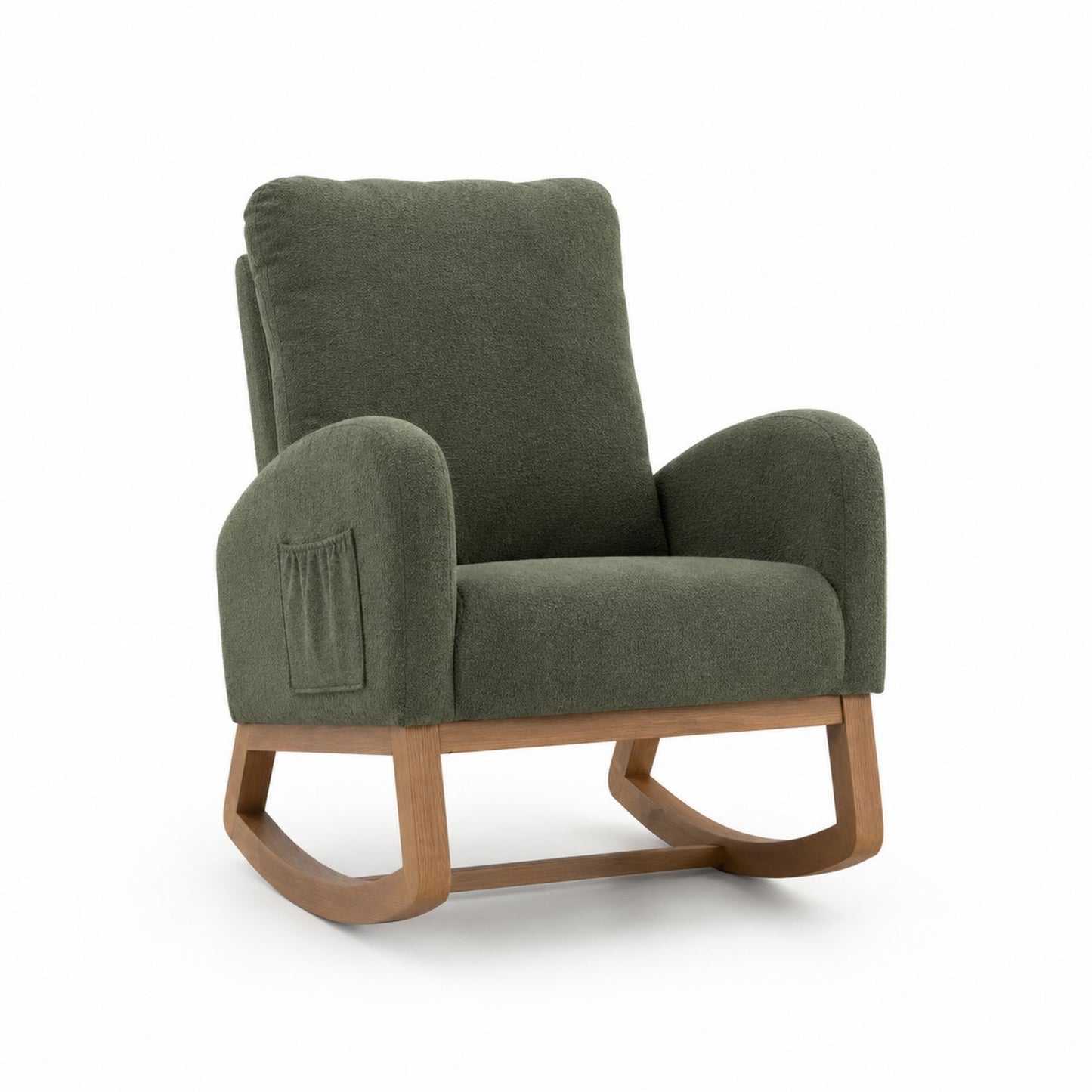 Green Fabric Rocking Chair with Solid Wood Base
