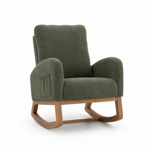 Green Fabric Rocking Chair with Solid Wood Base