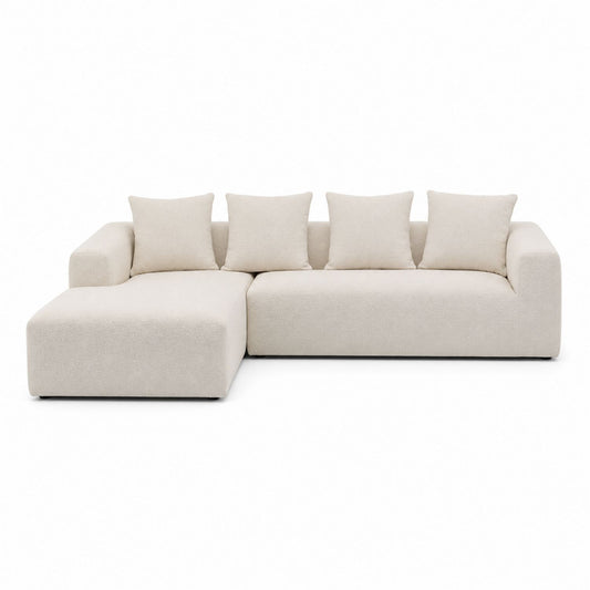 Beige Fabric L-Shaped Sectional Sofa with Cushions, 280cm