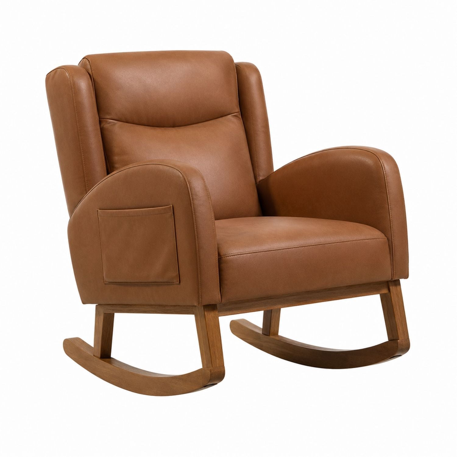 Brown Faux Leather Rocking Chair with Solid Wood Frame