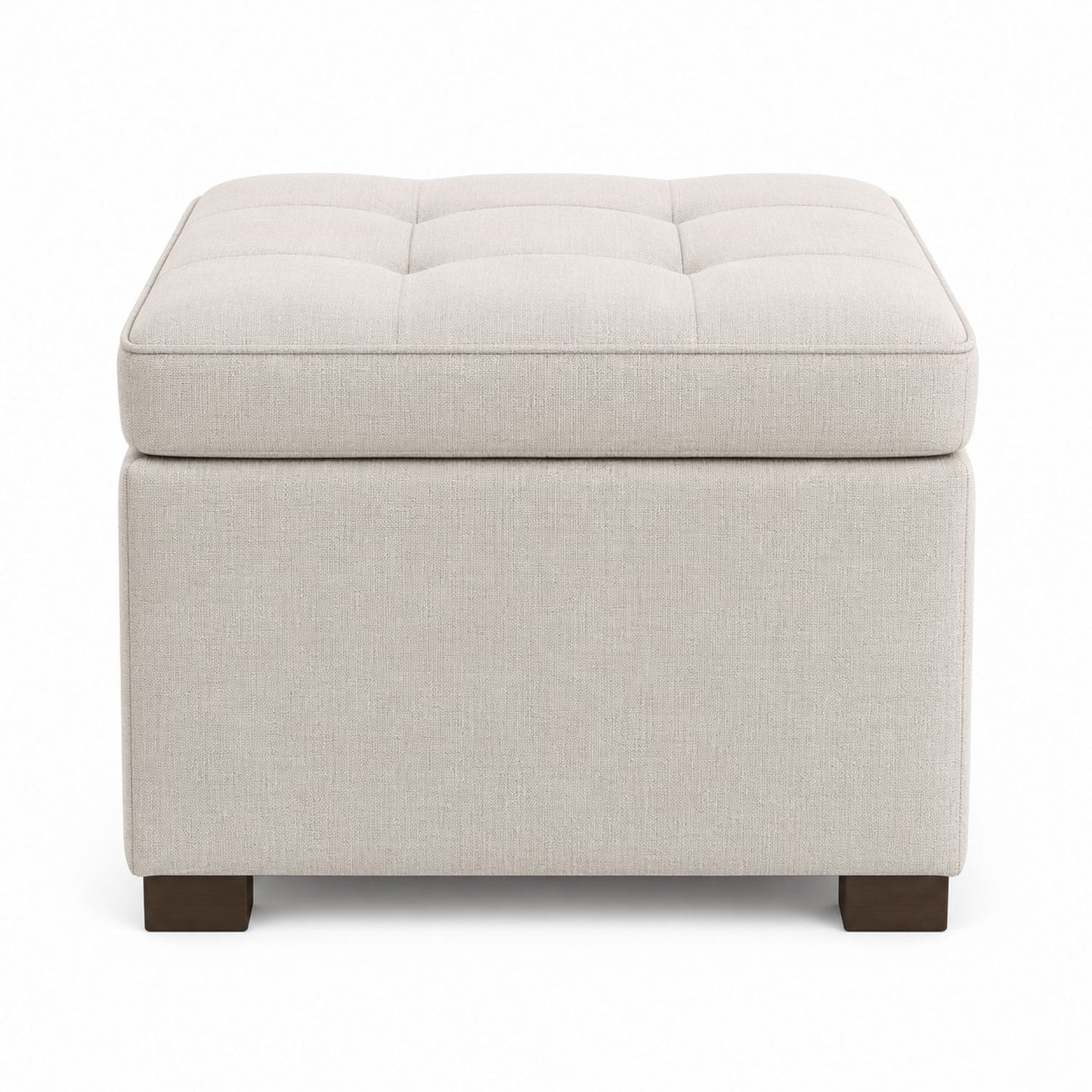 Square Fabric Ottoman with Wooden Legs Beige 45cm