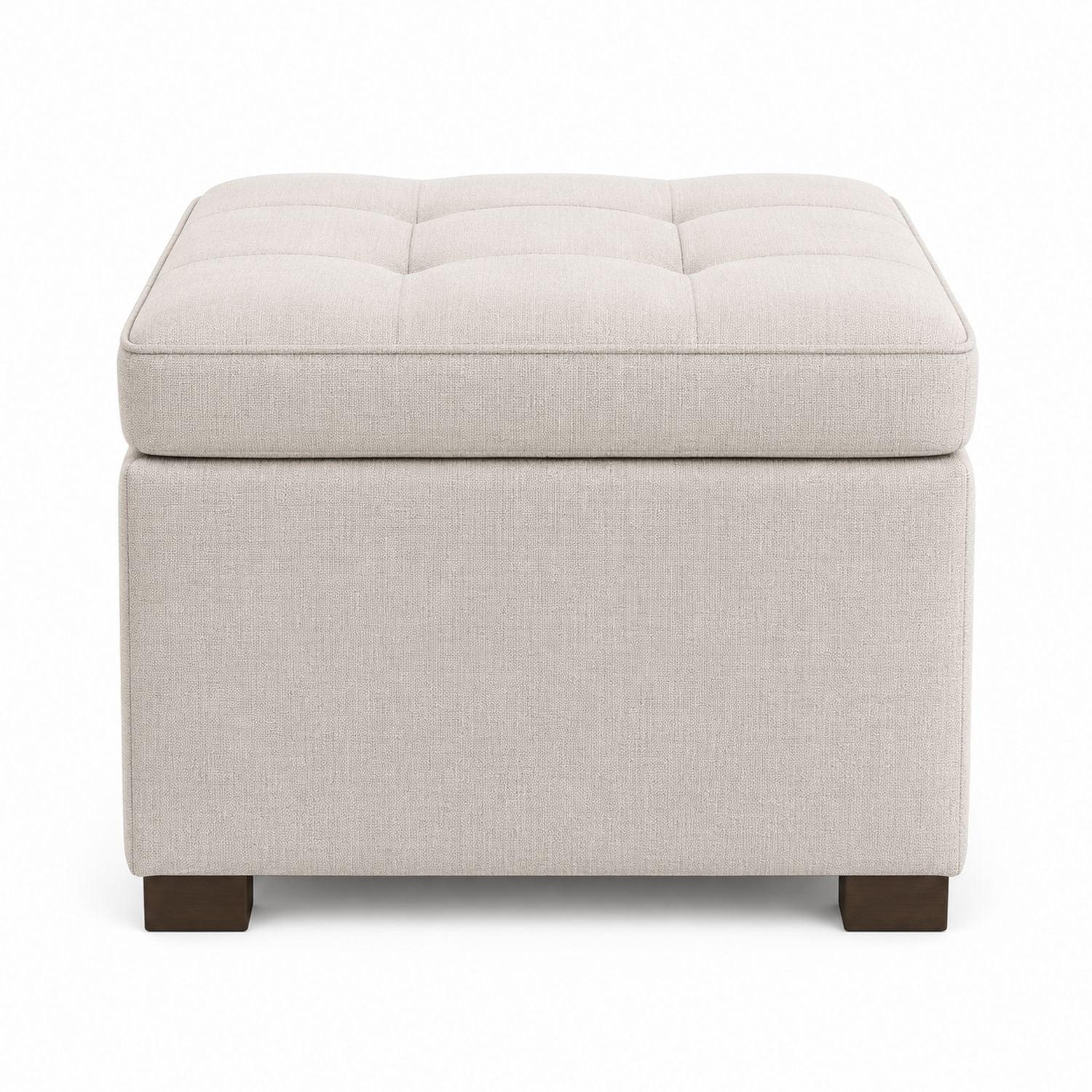 Square Fabric Ottoman with Wooden Legs Beige 45cm