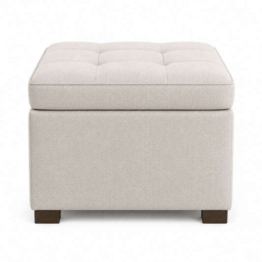 Square Fabric Ottoman with Wooden Legs Beige 45cm