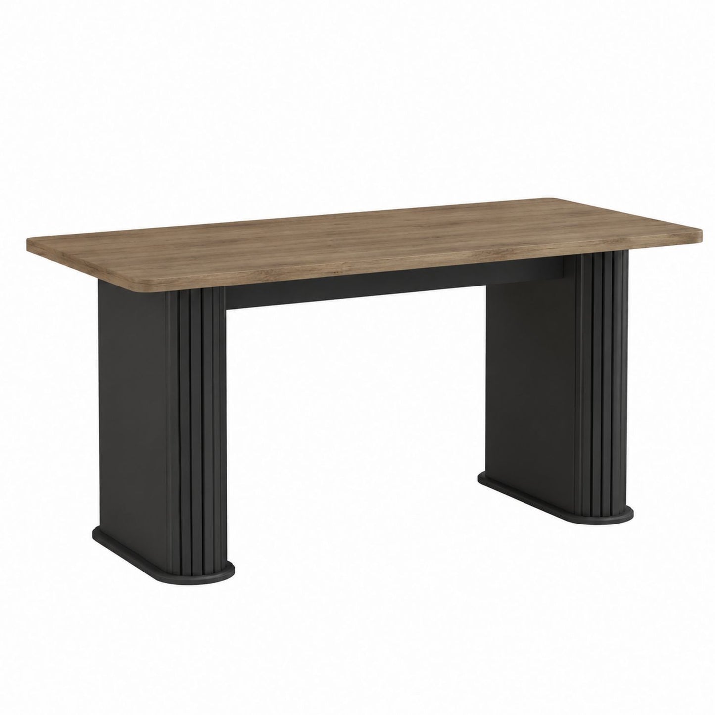 Wood Veneer Dining Table with Engineered Wood Legs, Oak and Black, 180x90x76 cm