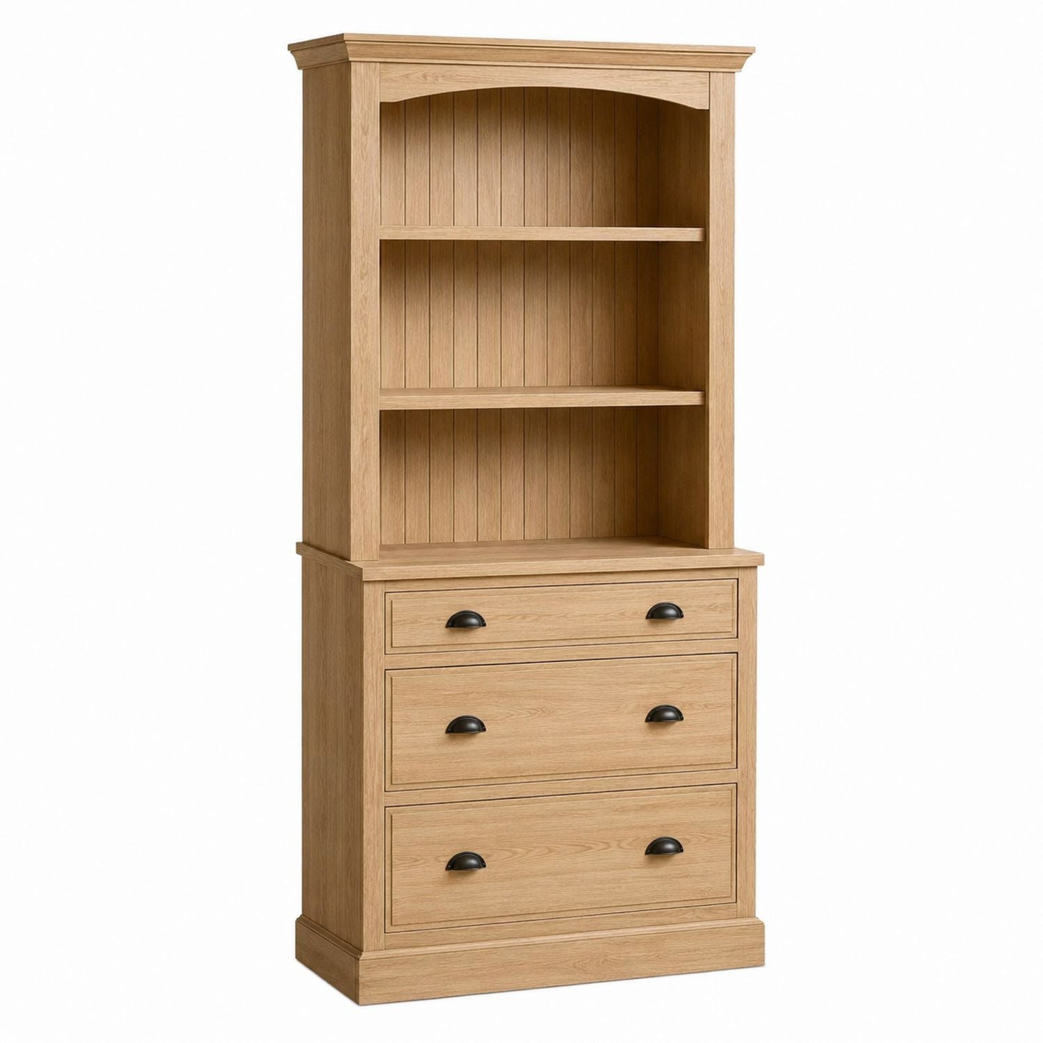 Wooden Bookcase with Drawers Natural Oak Finish 80cm x 40cm x 200cm
