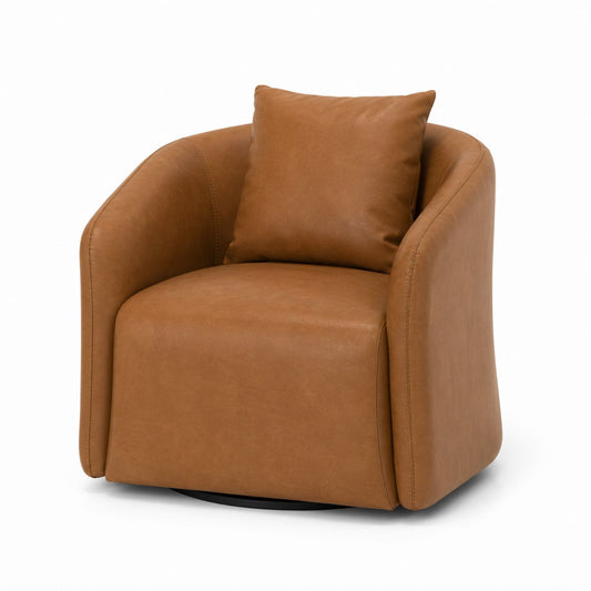 Swivel Faux Leather Armchair with Cushion Tan