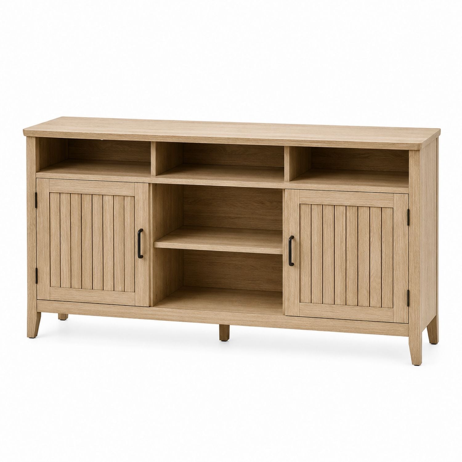 Wooden Sideboard Buffet with Shelves and Cabinets in Natural Oak