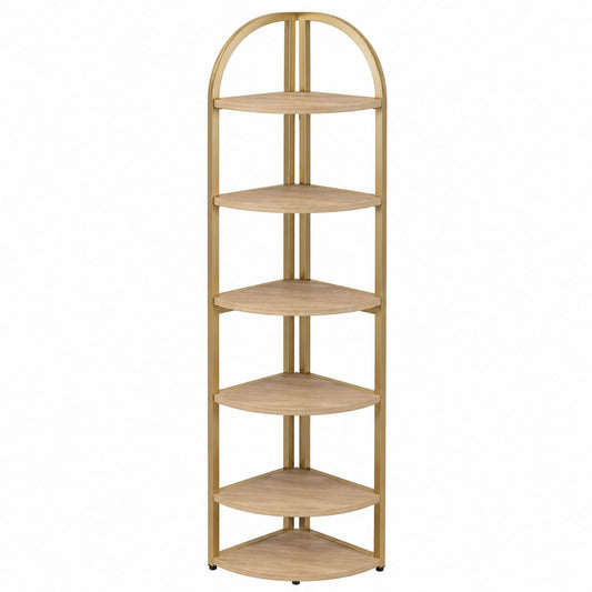 Corner Metal and Wood Bookshelf with Six Tiers