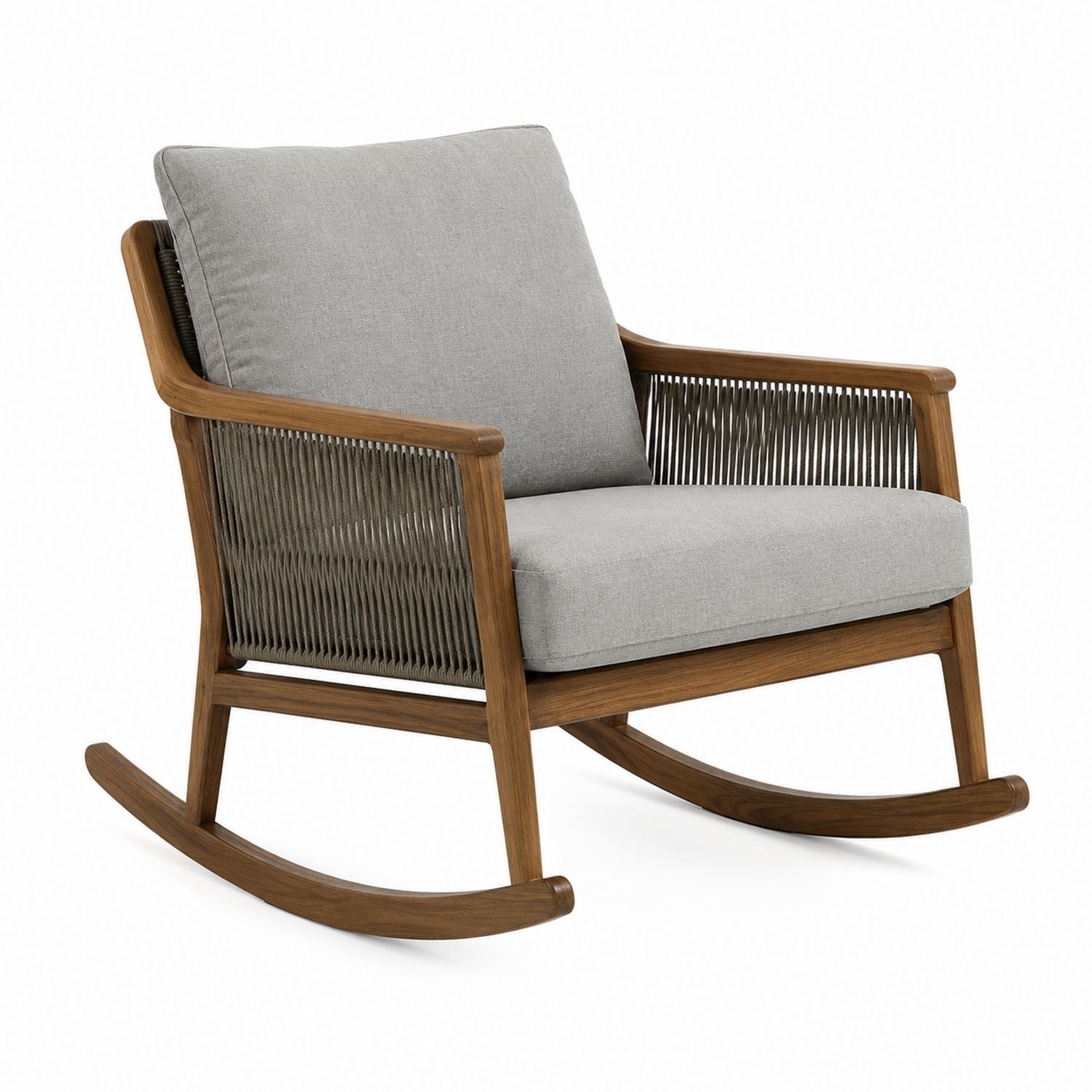 Outdoor Rocking Chair Teak Wood with Grey Polyester Cushions