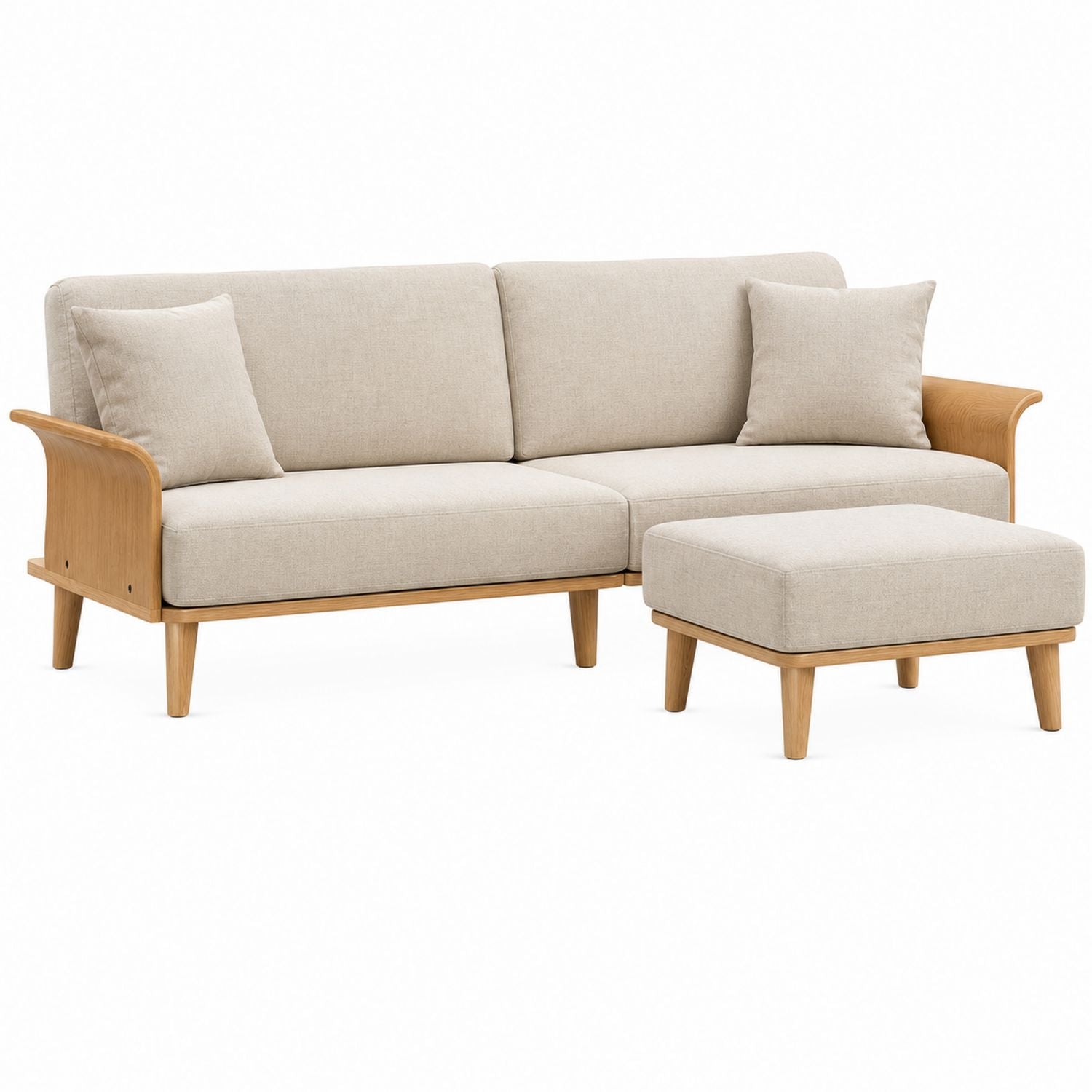 Wood Frame Sectional Sofa Set with Beige Fabric Upholstery