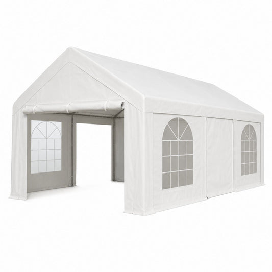 Outdoor Gazebo Party Tent Polyester Cover Steel Frame 6m x 3m White