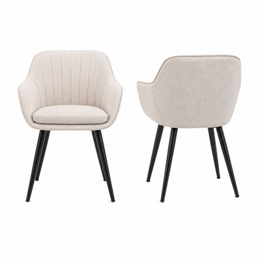 Set of 2 Fabric Upholstered Dining Chairs with Metal Legs Beige